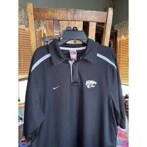 Nike Kansas State Wildcats Polo Shirt Mens Small Black Colorblock Fit Dry NCAA